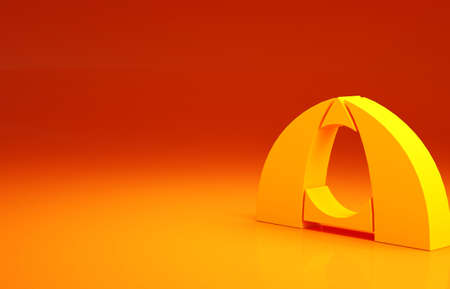 Yellow Tourist tent icon isolated on orange background. Camping symbol. Minimalism concept. 3d illustration 3D renderの写真素材