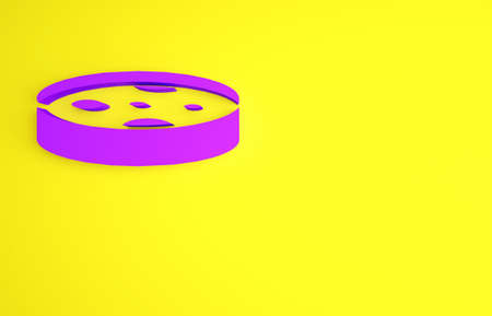 Purple Petri dish with bacteria icon isolated on yellow background. Minimalism concept. 3d illustration 3D renderの写真素材