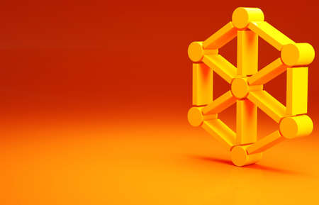 Yellow GMO icon isolated on orange background. Genetically modified organism acronym. Dna food modification. Minimalism concept. 3d illustration 3D renderの写真素材