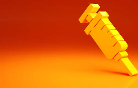 Yellow GMO syringe icon isolated on orange background. Genetically modified organism acronym. Dna food modification. Minimalism concept. 3d illustration 3D renderの写真素材