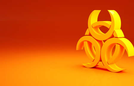 Yellow Biohazard symbol icon isolated on orange background. Minimalism concept. 3d illustration 3D renderの写真素材