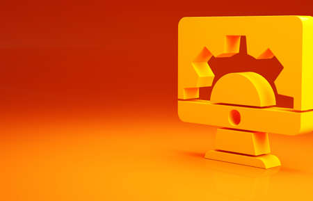 Yellow Software, web development, programming concept icon isolated on orange background. Programming language and program code on screen monitor. Minimalism concept. 3d illustration 3D renderの写真素材