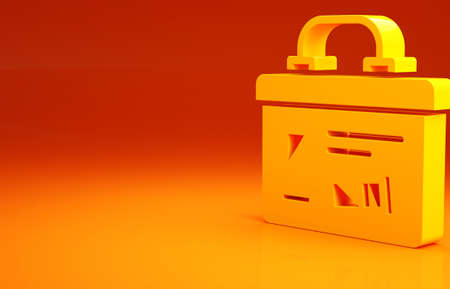 Yellow Military ammunition box with some ammo bullets icon isolated on orange background. Minimalism concept. 3d illustration 3D renderの写真素材