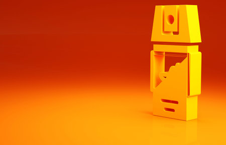 Yellow Pepper spray icon isolated on orange background. OC gas. Capsicum self defense aerosol....
