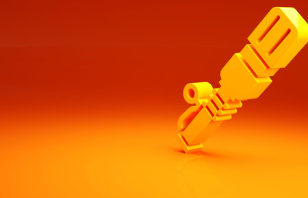 Yellow RKG 3 anti-tank hand grenade icon isolated on orange background. Minimalism concept. 3d...