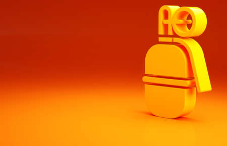Yellow Hand grenade icon isolated on orange background. Bomb explosion. Minimalism concept. 3d illustration 3D renderの写真素材