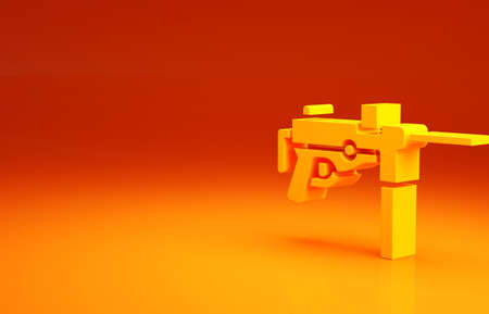 Yellow Submachine gun M3, Grease gun icon isolated on orange background. Minimalism concept. 3d illustration 3D renderの写真素材