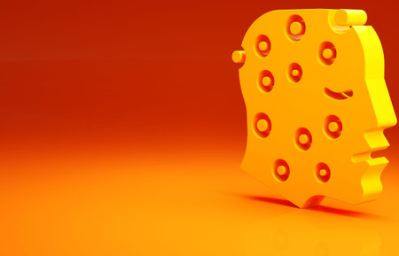 Yellow Face with psoriasis or eczema rash icon isolated on orange background. Concept of human skin...