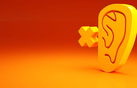 Yellow Deafness icon isolated on orange background. Deaf symbol. Hearing impairment. Minimalism...
