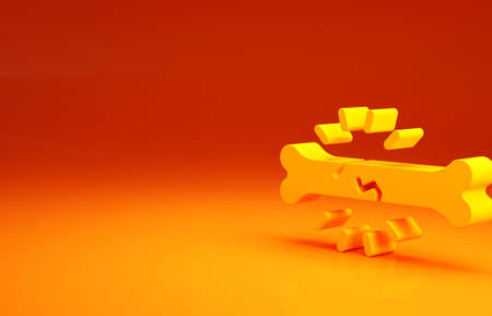 Yellow Bone pain icon isolated on orange background. Orthopedic medical. Disease of the joints and bones, arthritis. Minimalism concept. 3d illustration 3D renderの写真素材