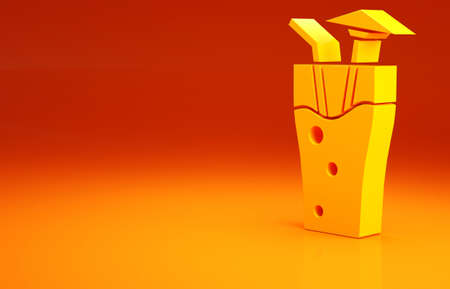 Yellow Cocktail and alcohol drink with umbrella icon isolated on orange background. Minimalism concept. 3d illustration 3D renderの写真素材