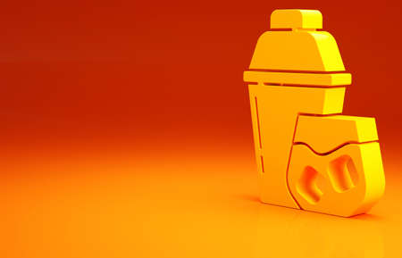 Yellow Cocktail shaker with cocktail glass icon isolated on orange background. Minimalism concept. 3d illustration 3D renderの写真素材