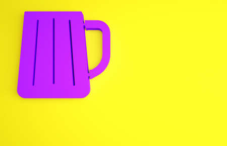 Purple Wooden beer mug icon isolated on yellow background. Minimalism concept. 3d illustration 3D renderの写真素材