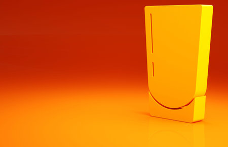 Yellow Glass with water icon isolated on orange background. Soda glass. Minimalism concept. 3d illustration 3D renderの写真素材