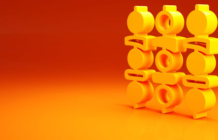 Yellow Grilled shish kebab on skewer stick icon isolated on orange background. Meat kebab on skewer...