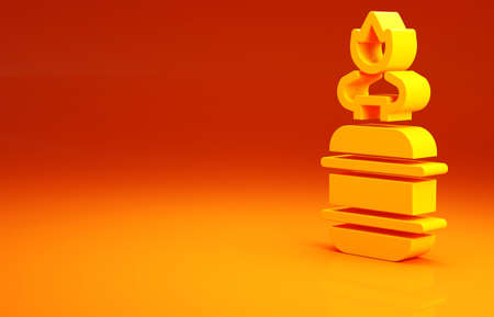 Yellow Camping gas stove icon isolated on orange background. Portable gas burner. Hiking, camping equipment. Minimalism concept. 3d illustration 3D renderの写真素材