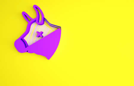 Purple Cow head icon isolated on yellow background. Minimalism concept. 3d illustration 3D renderの写真素材