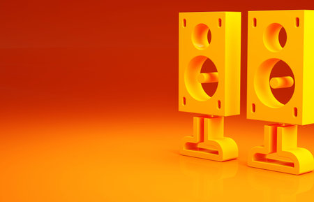 Yellow Stereo speaker icon isolated on orange background. Sound system speakers. Music icon. Musical...