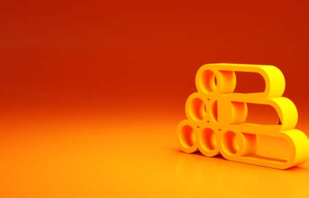 Yellow Wooden logs icon isolated on orange background. Stack of firewood. Minimalism concept. 3d illustration 3D renderの写真素材