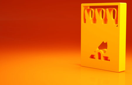 Yellow Open matchbox and matches icon isolated on orange background. Minimalism concept. 3d...
