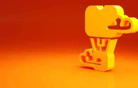 Yellow Romantic hot air balloon icon isolated on orange background. Air transport for travel. Minimalism concept. 3d illustration 3D renderの写真素材