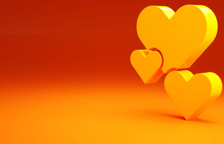 Yellow Heart icon isolated on orange background. Romantic symbol linked, join, passion and wedding....