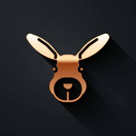 Gold Rabbit head icon isolated on black background. Long shadow style. Vectorのイラスト素材