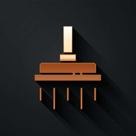 Gold Shower head with water drops flowing icon isolated on black background. Long shadow style. Vectorのイラスト素材