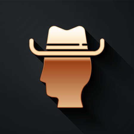 Gold Cowboy icon isolated on black background. Long shadow style. Vectorのイラスト素材