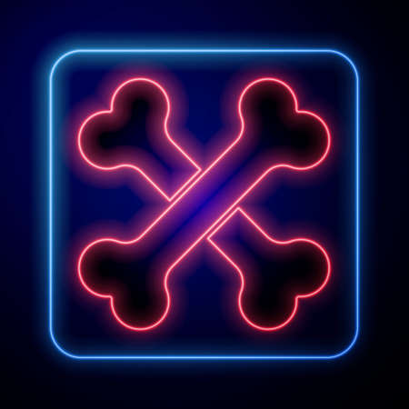 Glowing neon Crossed human bones icon isolated on blue background. Vectorのイラスト素材