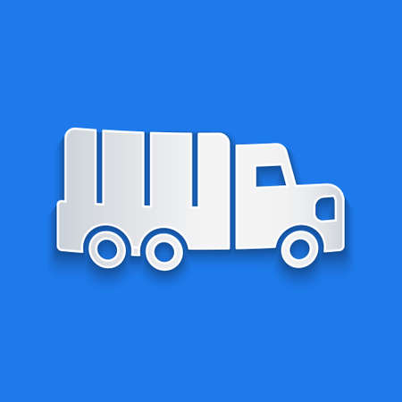 Paper cut Military truck icon isolated on blue background. Paper art style. Vectorのイラスト素材
