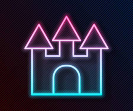 Glowing neon line Castle icon isolated on black background. Vectorのイラスト素材