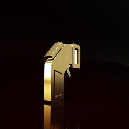 Gold Digital contactless thermometer with infrared light icon isolated on brown background....