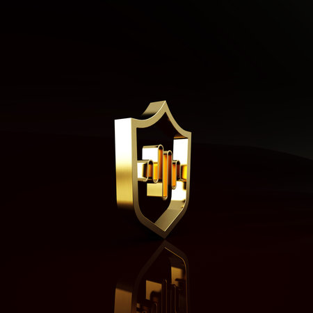 Gold Shield voice recognition icon isolated on brown background. Voice biometric access...