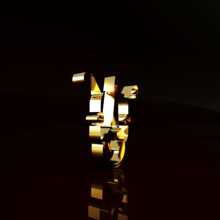 Gold Rhinoceros icon isolated on brown background. Animal symbol. Minimalism concept. 3d illustration 3D renderの写真素材