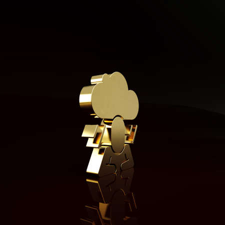 Gold Depression and frustration icon isolated on brown background. Man in depressive state of mind. Mental health problems. Minimalism concept. 3d illustration 3D renderの写真素材