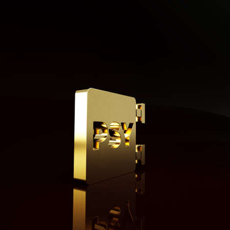Gold Psychology icon isolated on brown background. Psy symbol. Mental health concept, psychoanalysis analysis and psychotherapy. Minimalism concept. 3d illustration 3D renderの写真素材