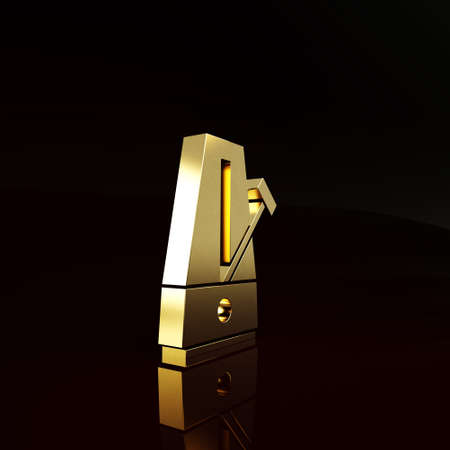 Gold Classic Metronome with pendulum in motion icon isolated on brown background. Equipment of music and beat mechanism. Minimalism concept. 3d illustration 3D renderの写真素材