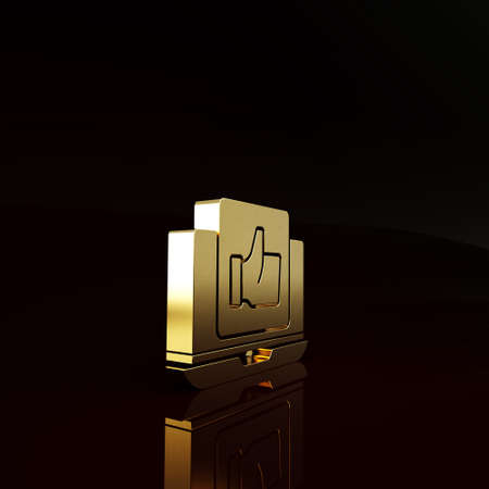 Gold Hand like icon isolated on brown background. Minimalism concept. 3d illustration 3D renderの写真素材