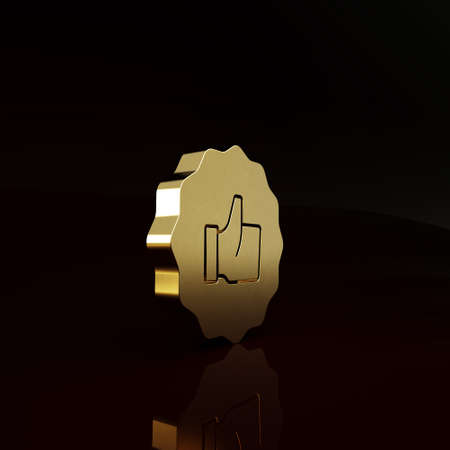Gold Hand thumb up icon isolated on brown background. Minimalism concept. 3d illustration 3D renderの写真素材