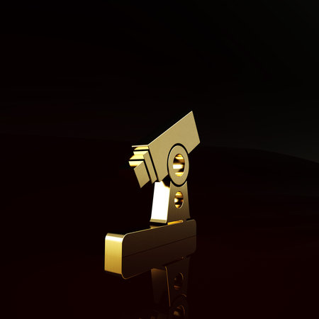 Gold Microscope icon isolated on brown background. Chemistry, pharmaceutical instrument,...