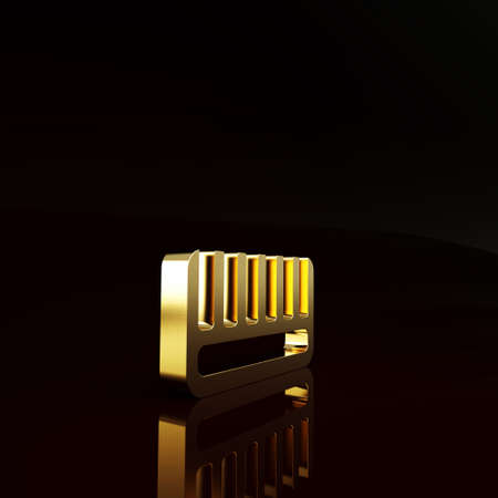 Gold Hairbrush icon isolated on brown background. Comb hair sign. Barber symbol. Minimalism concept. 3d illustration 3D renderの写真素材