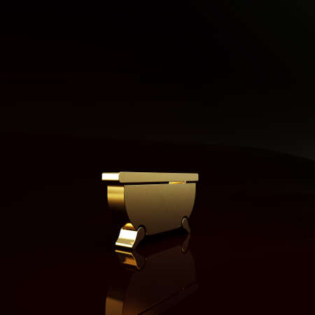 Gold Bathtub icon isolated on brown background. Minimalism concept. 3d illustration 3D renderの写真素材