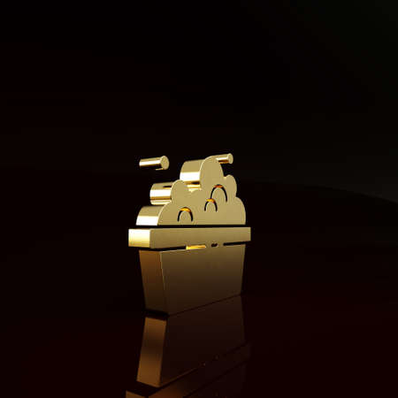 Gold Plastic basin with soap suds icon isolated on brown background. Bowl with water. Washing clothes, cleaning equipment. Minimalism concept. 3d illustration 3D renderの写真素材