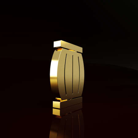 Gold Gun powder barrel icon isolated on brown background. TNT dynamite wooden old barrel. Minimalism concept. 3d illustration 3D renderの写真素材