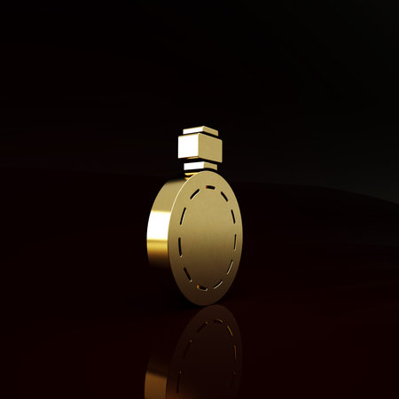 Gold Canteen water bottle icon isolated on brown background. Tourist flask icon. Jar of water use in...