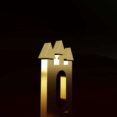 Gold Castle icon isolated on brown background. Minimalism concept. 3d illustration 3D renderの写真素材