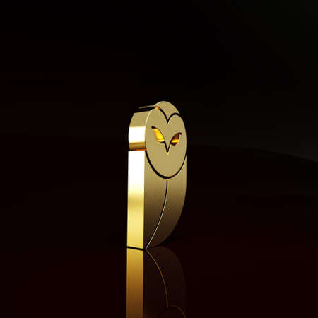 Gold Owl icon isolated on brown background. Animal symbol. Minimalism concept. 3d illustration 3D renderの写真素材