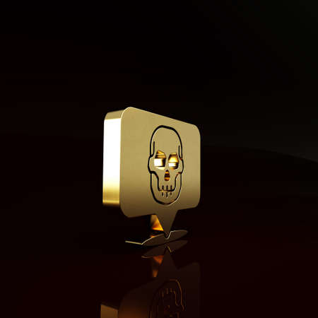 Gold Skull icon isolated on brown background. Happy Halloween party. Minimalism concept. 3d illustration 3D renderの写真素材