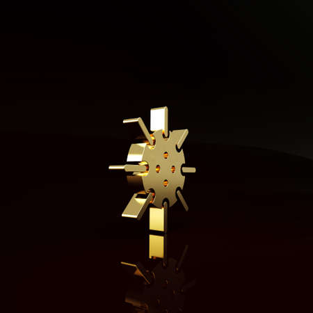 Gold Naval mine icon isolated on brown background. Sea bomb. Minimalism concept. 3d illustration 3D renderの写真素材